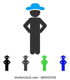 Gentleman Akimbo flat vector pictograph. Colored gentleman akimbo gray, black, blue, green icon versions. Flat icon style for application design.
