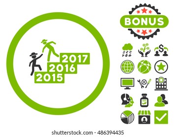 Gentleman Annual Help icon with bonus pictogram. Vector illustration style is flat iconic bicolor symbols, eco green and gray colors, white background.