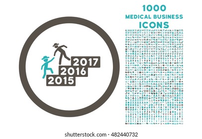 Gentleman Annual Help rounded vector bicolor icon with 1000 medical business icons. Set style is flat pictograms, grey and cyan colors, white background.
