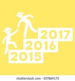 Gentleman Annual Help vector icon. Style is flat symbol, white color, rounded angles, yellow background.