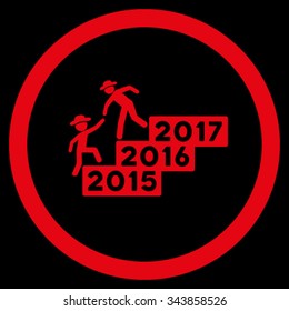 Gentleman Annual Help vector icon. Style is flat circled symbol, red color, rounded angles, black background.