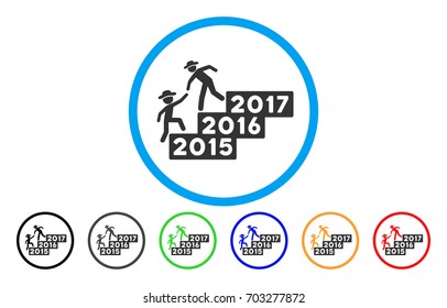 Gentleman Annual Help vector rounded icon. Image style is a flat gray icon symbol inside a blue circle. Additional color variants are grey, black, blue, green, red, orange.