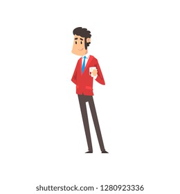 Gentleman or an aristocrat standing with glass of whiskey in his hand, funny guy character drinking alcohol vector Illustratio