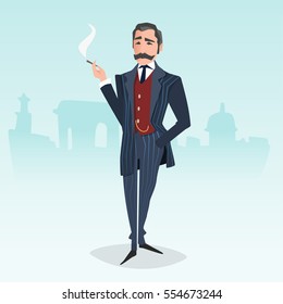 Gentleman or an aristocrat standing and smoking cigarette.