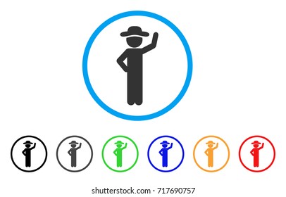 Gentleman Assurance rounded icon. Style is a flat gentleman assurance grey symbol inside light blue circle with black, gray, green, blue, red, orange color versions.