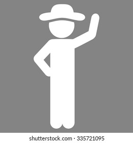 Gentleman Assurance vector icon. Style is flat symbol, white color, rounded angles, gray background.
