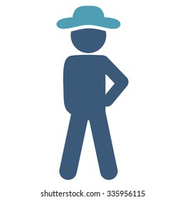 Gentleman Audacity vector icon. Style is bicolor flat symbol, cyan and blue colors, rounded angles, white background.