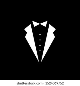 Gentleman Avatar Isolated On Black Background. Bow Tie With Buttons And Black Suit Or Tuxedo. Party, Gala Evening, Ball, Wedding Symbol.  Isolated On White. Vector Flat Illustration.