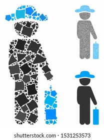 Composición de equipaje de caballeros de artículos divertidos en diferentes tamaños y sombras, basado en el icono de equipaje de caballeros. Los elementos iniguales del vector se componen en composición.