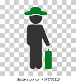 Gentleman Baggage icon. Vector illustration style is flat iconic bicolor symbol, green and gray colors, transparent background. Designed for web and software interfaces.