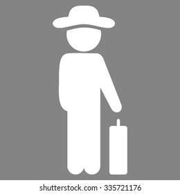 Gentleman Baggage vector icon. Style is flat symbol, white color, rounded angles, gray background.