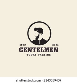 gentleman barbershop with circle logo design vector icon illustration graphic creative idea