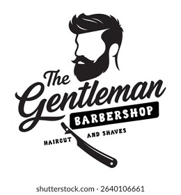 The Gentleman Barbershop Logo with Beard and Razor Icon