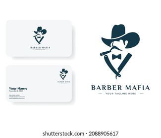 Gentleman Barbershop Logo with Silhouette of Tuxedo Mafia 