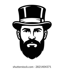 Gentleman with beard and top hat portrait gentleman portrait masculine character illustration