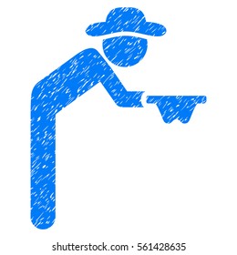 Gentleman Beggar grainy textured icon for overlay watermark stamps. Flat symbol with dust texture. Dotted vector blue ink rubber seal stamp with grunge design on a white background.
