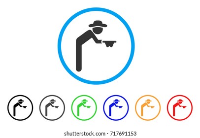 Gentleman Beggar rounded icon. Style is a flat gentleman beggar grey symbol inside light blue circle with black, gray, green, blue, red, orange variants.