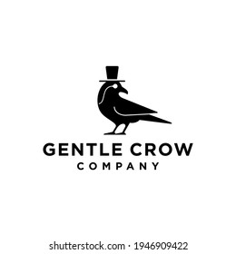 Gentleman Black Raven Crow With Monocle Glasses And Bowler Top Hat Icon Logo Design Vector Illustration 