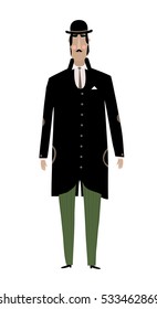 A gentleman in a black suit. A man with a mustache and beard in a retro style. Brunette in a hat