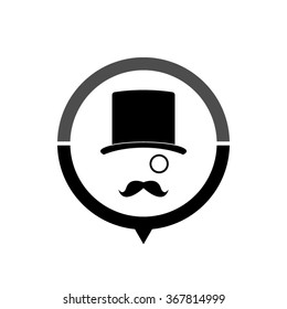 Gentleman - black vector icon; map pointer;  message bubble