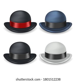 Gentleman Bowler Hat Isolated 3d Vintage Set Design Vector Illustration