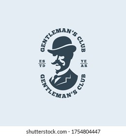 Gentleman in a bowler logo design template for a light background. Vector illustration.