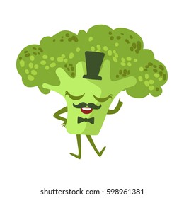 Gentleman Broccoli Cute Anime Humanized Cartoon Food Character Emoji Vector Illustration
