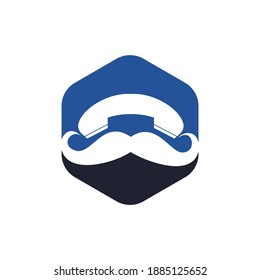 Plantilla de diseño del logotipo del vector de llamadas de caballeros. Mustache y logotipo del icono del auricular.	