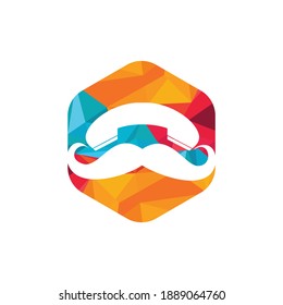 Plantilla de diseño del logotipo del vector de llamadas de caballeros. Mustache y logotipo del icono del auricular.	