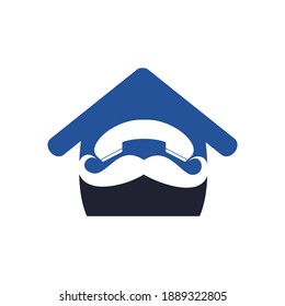 Gentleman call vector logo design template. Mustache and handset with home icon logo.	