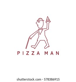 gentleman with cane and pizza slice vector design template