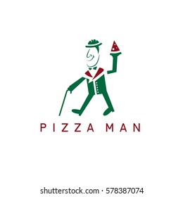 gentleman with cane and pizza slice vector design template