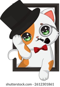 Gentleman Cat Looking From Frame Sticker Vector