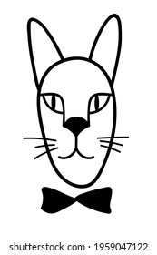 Gentleman Cat in tie. Hand drawn vector illustration of cat face. Cat Isolated objects on white background. Design concept for t-shirt. Outline style character design. One from Kitten pet collection