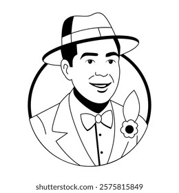 Gentleman character illustration in glyph style 