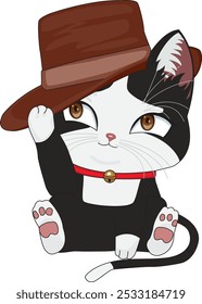 Gentleman chibi cat wearing hat vector