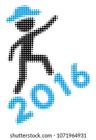 Gentleman Climbing 2016 halftone vector icon. Illustration style is dotted iconic Gentleman Climbing 2016 icon symbol on a white background. Halftone texture is round dots.