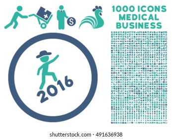 Gentleman Climbing 2016 icon with 1000 medical commercial cobalt and cyan vector pictograms. Set style is flat bicolor symbols, white background.