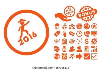 Gentleman Climbing 2016 icon with bonus images. Vector illustration style is flat iconic symbols, orange color, white background.