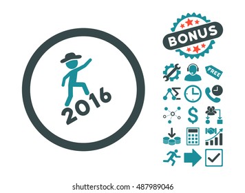 Gentleman Climbing 2016 pictograph with bonus pictures. Vector illustration style is flat iconic bicolor symbols, soft blue colors, white background.