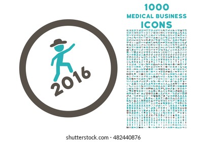 Gentleman Climbing 2016 rounded vector bicolor icon with 1000 medical business icons. Set style is flat pictograms, grey and cyan colors, white background.