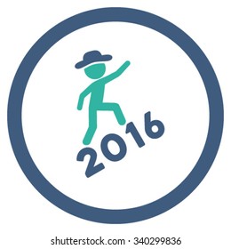 Gentleman Climbing 2016 vector icon. Style is bicolor flat circled symbol, cobalt and cyan colors, rounded angles, white background.