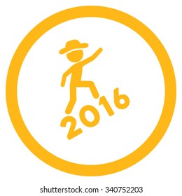 Gentleman Climbing 2016 vector icon. Style is flat circled symbol, yellow color, rounded angles, white background.