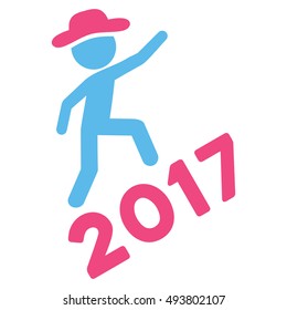 Gentleman Climbing 2017 vector pictograph. Style is flat graphic symbol, pink and blue colors, white background.