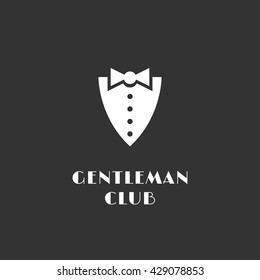 Gentleman club logo template design with shirtfront and bow tie. Vector illustration.