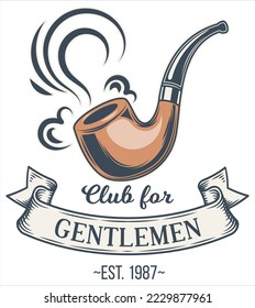 Gentleman club smoking pipe vector logo. club for gentleman icon vector illustration. tobacco pipe emblem