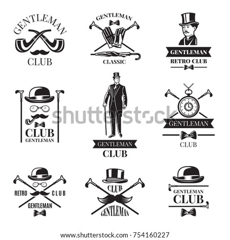 Gentleman club. Vector badges set. Gentleman emblem and label collection illustration