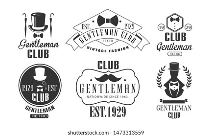 Gentleman Club Vintage Logo Templates Set, Retro Fashion Club Monochrome Emblems Vector Illustration