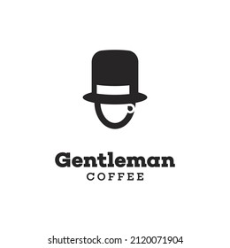 Gentleman Coffee Bean Cappuccino With A Top Hat Logo Vector Illustration - Vector