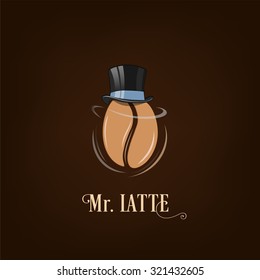 Gentleman coffee bean latte with a black top hat vector